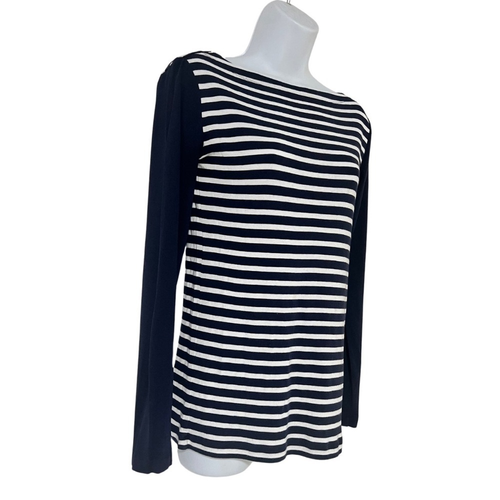 Gap Maternity Navy Blue Boat Neck Pima Modal Blend Striped Tee - Picture 3 of 6